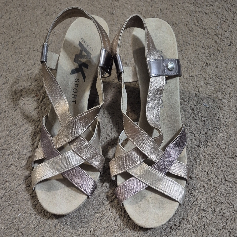Anne Klein Silver Strappy Sandals with Buckle Closure